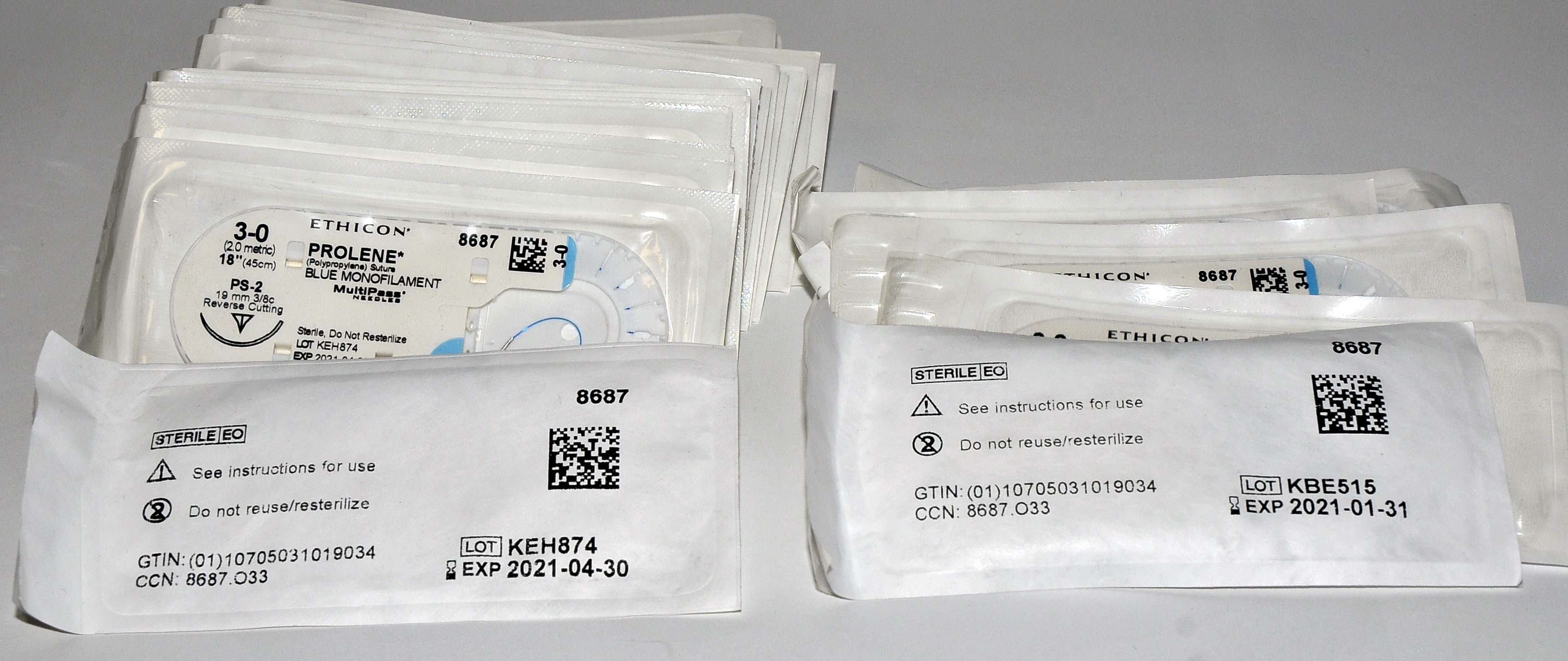 Ethicon PROLENE 3-0 #8687 Blue Monofilament 18" Reverse Cutting Suture (24 Pcs)