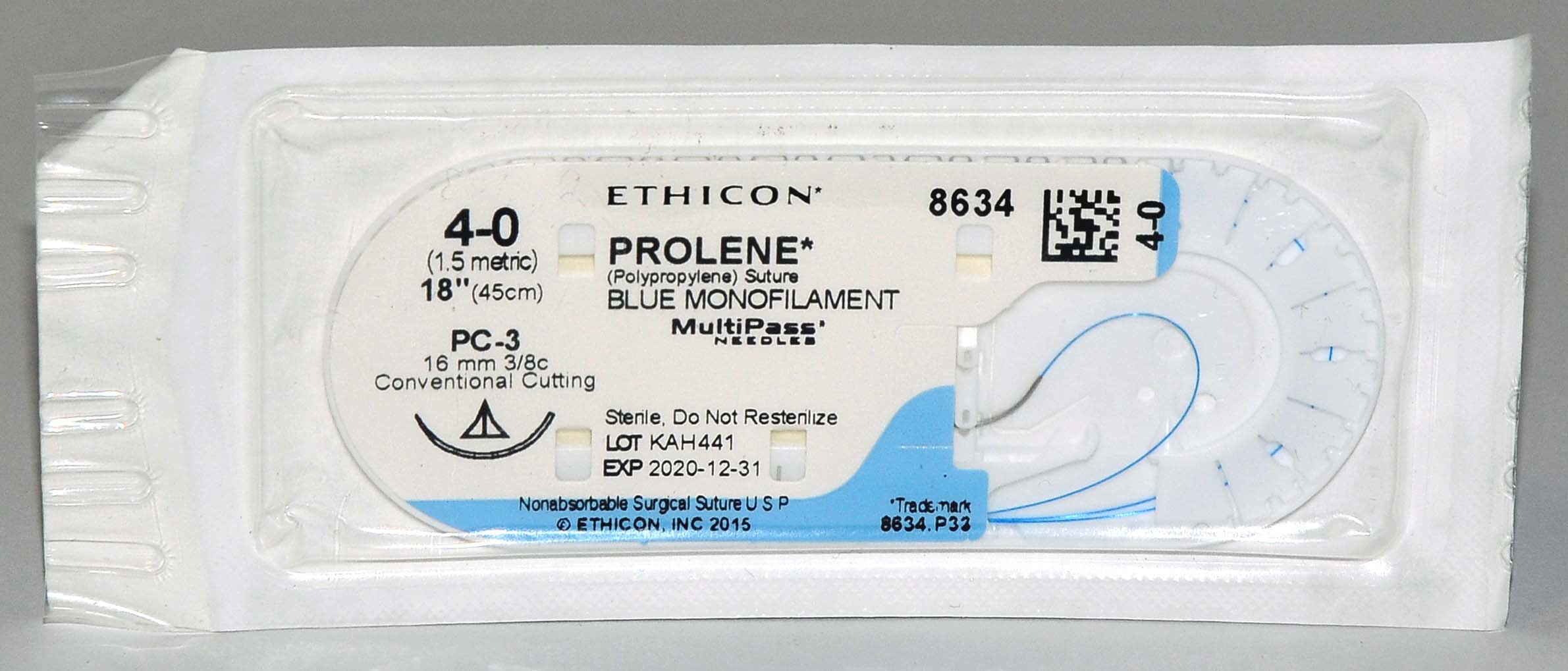 Ethicon PROLENE 4-0 #8634 Blue Monofilament 18" Conventional Cutting Suture x11