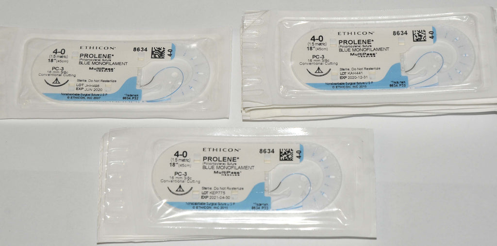Ethicon PROLENE 4-0 #8634 Blue Monofilament 18" Conventional Cutting Suture x11