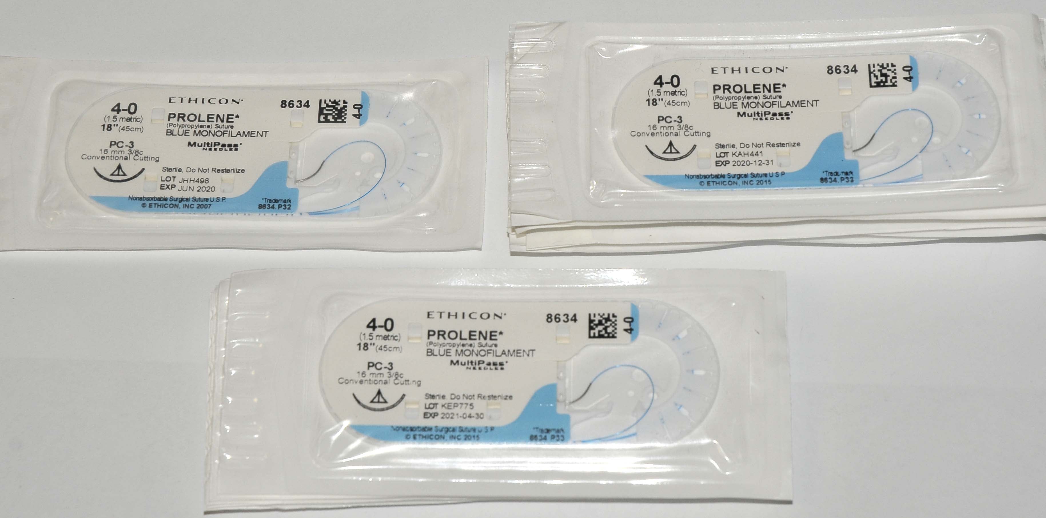 Ethicon PROLENE 4-0 #8634 Blue Monofilament 18" Conventional Cutting Suture x11