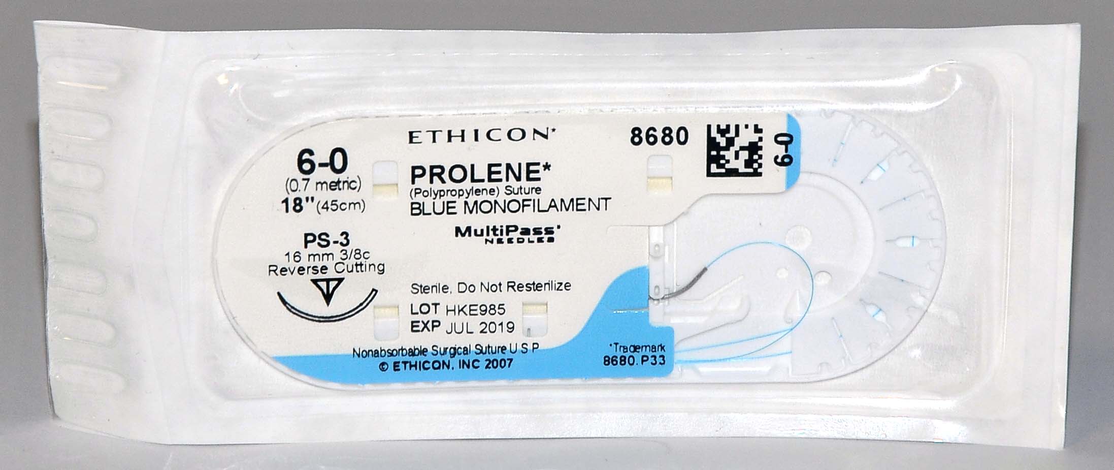 Ethicon PROLENE 6-0 #8680 Blue Monofilament 18" Reverse Cutting Suture (Qty: 15)