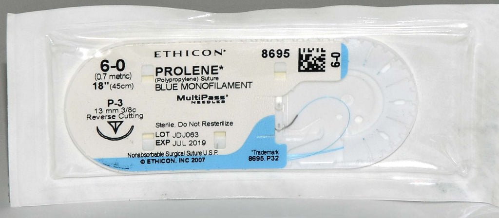 Ethicon PROLENE 6-0 #8695 Blue Monofilament 18" Reverse Cutting Suture (x9 Pcs)