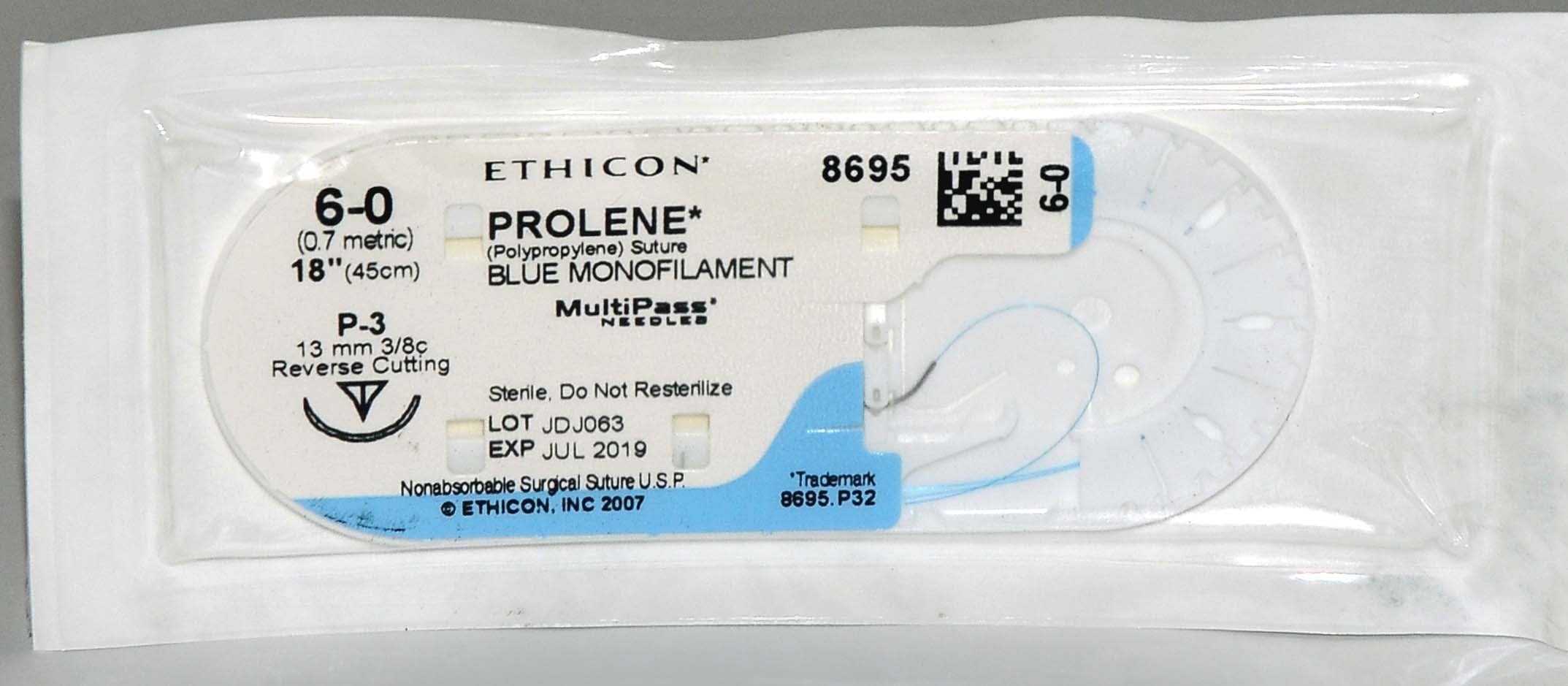 Ethicon PROLENE 6-0 #8695 Blue Monofilament 18" Reverse Cutting Suture (x9 Pcs)