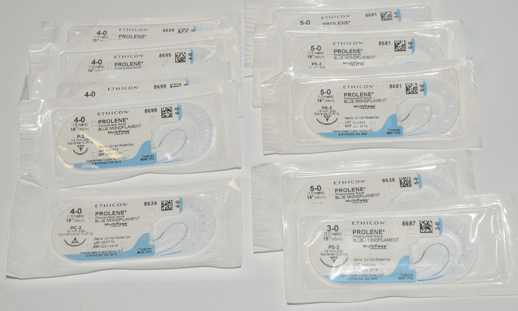 Ethicon PROLENE Mixed Lot 8634 8635 8681 8687 8699 Blue Monofilament 3-0 4-0 5-0