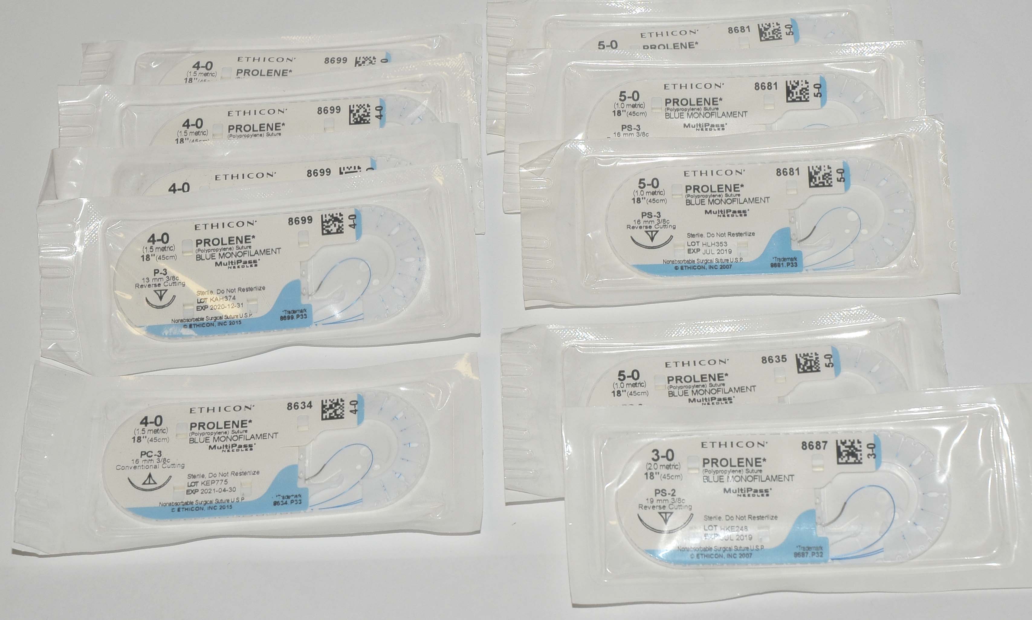 Ethicon PROLENE Mixed Lot 8634 8635 8681 8687 8699 Blue Monofilament 3-0 4-0 5-0