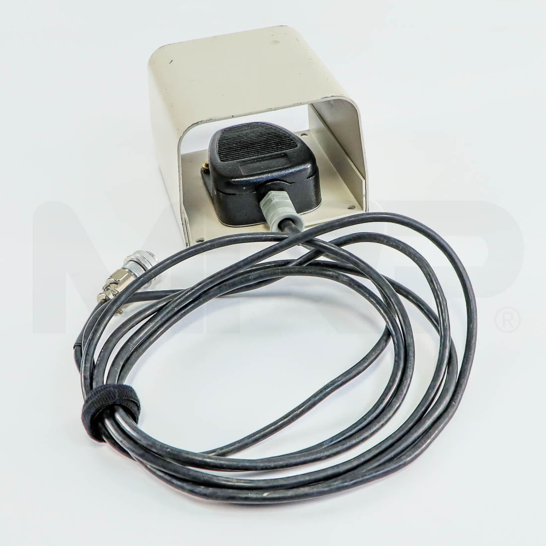 Front view of ConBio MedLite IV foot pedal with cable and metal circular connector