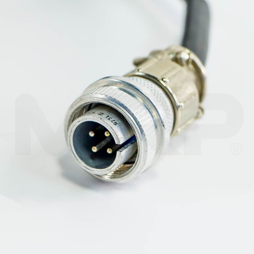 Close-up of ConBio MedLite IV foot pedal 4-pin metal circular connector