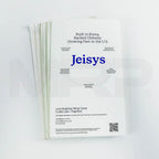 Stack of 11 Jeisys Density brochures showing back cover with company highlights and contact info