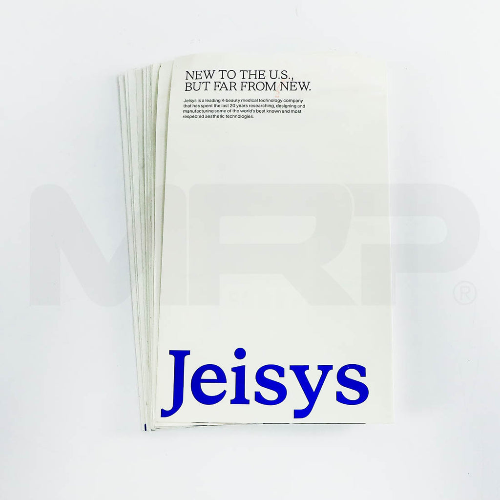 Stack of 11 Jeisys Density "New to the U.S., But Far From New" brochures, front cover