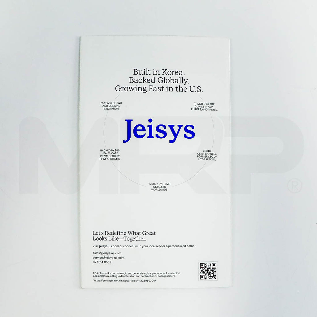 Jeisys Density brochure back cover: "Built in Korea. Backed Globally. Growing Fast in the U.S."
