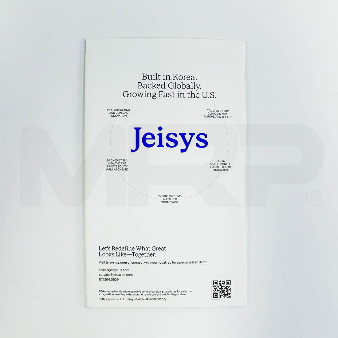 Jeisys Density brochure back cover: "Built in Korea. Backed Globally. Growing Fast in the U.S."