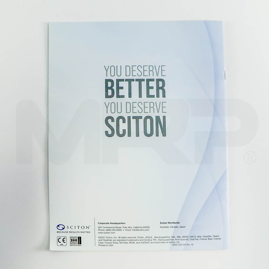 Sciton Joule X Platform marketing booklet back cover, "You Deserve Better, You Deserve Sciton"