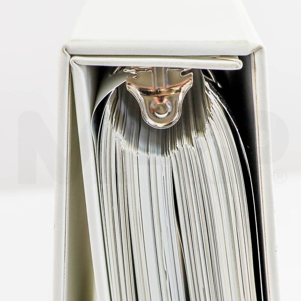 Close-up of Sciton binder spine and ring mechanism with pages