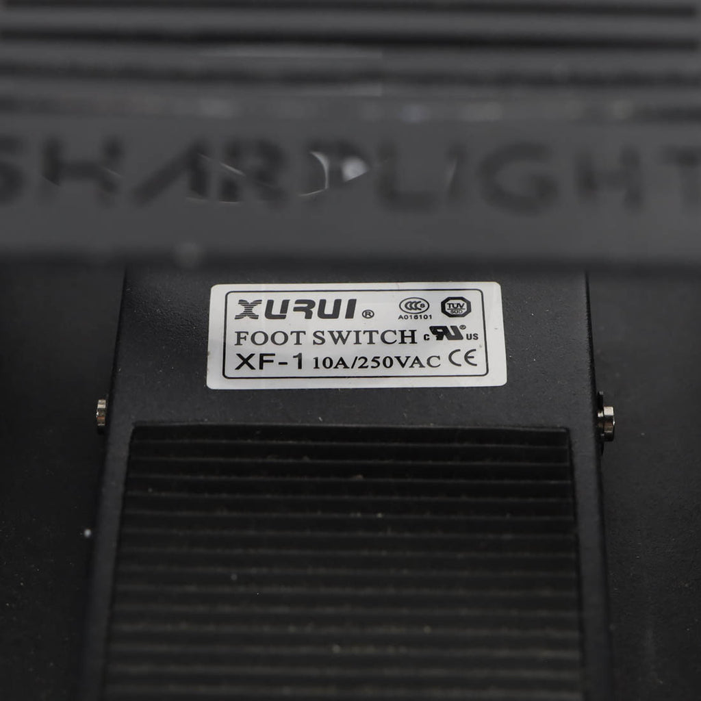Xurui XF-1 foot switch label, 10A/250VAC, inside SharpLight pedal guard