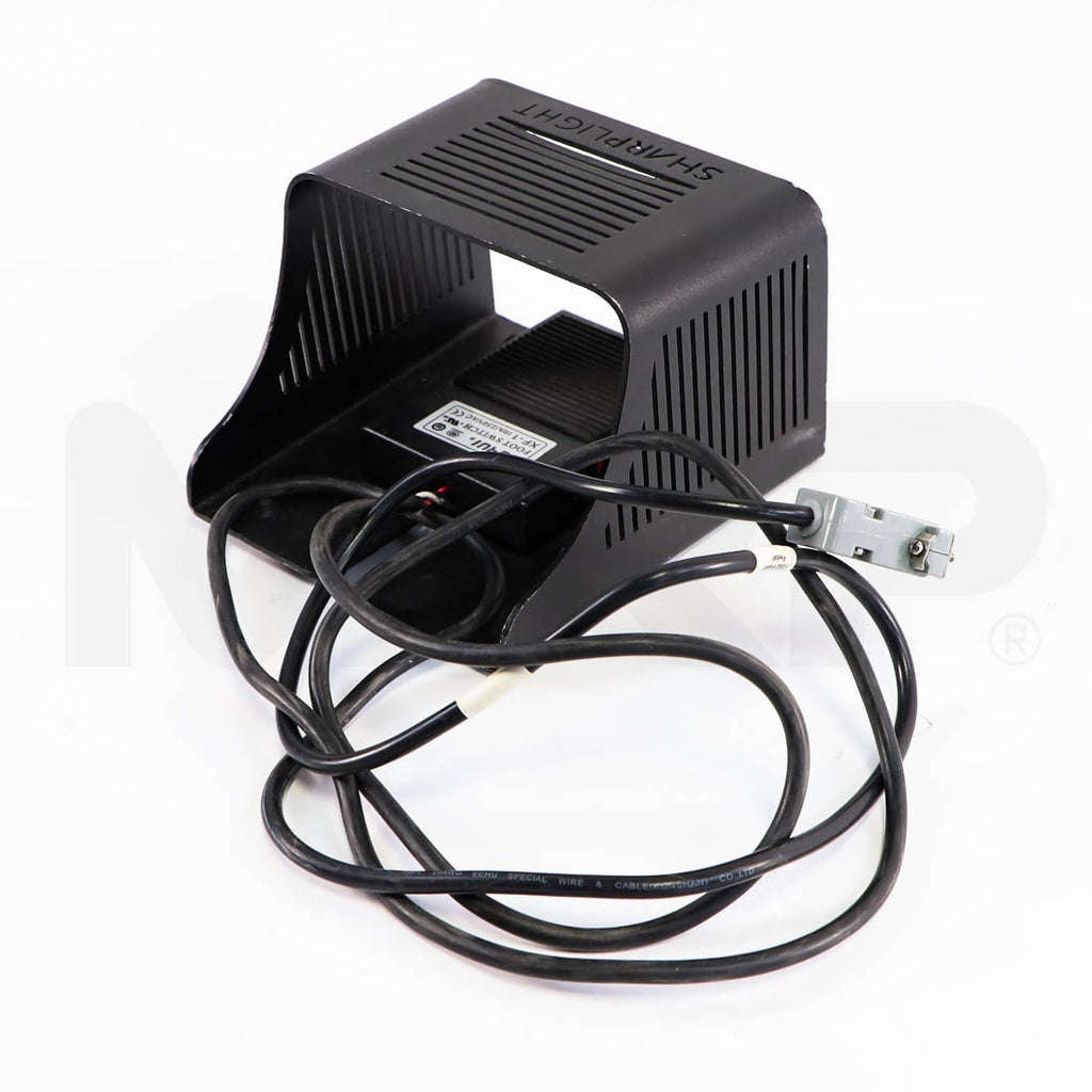 SharpLight OmniMax foot pedal with black vented metal guard and cable