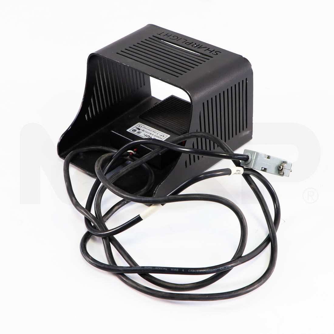 SharpLight OmniMax foot pedal with black vented metal guard and cable