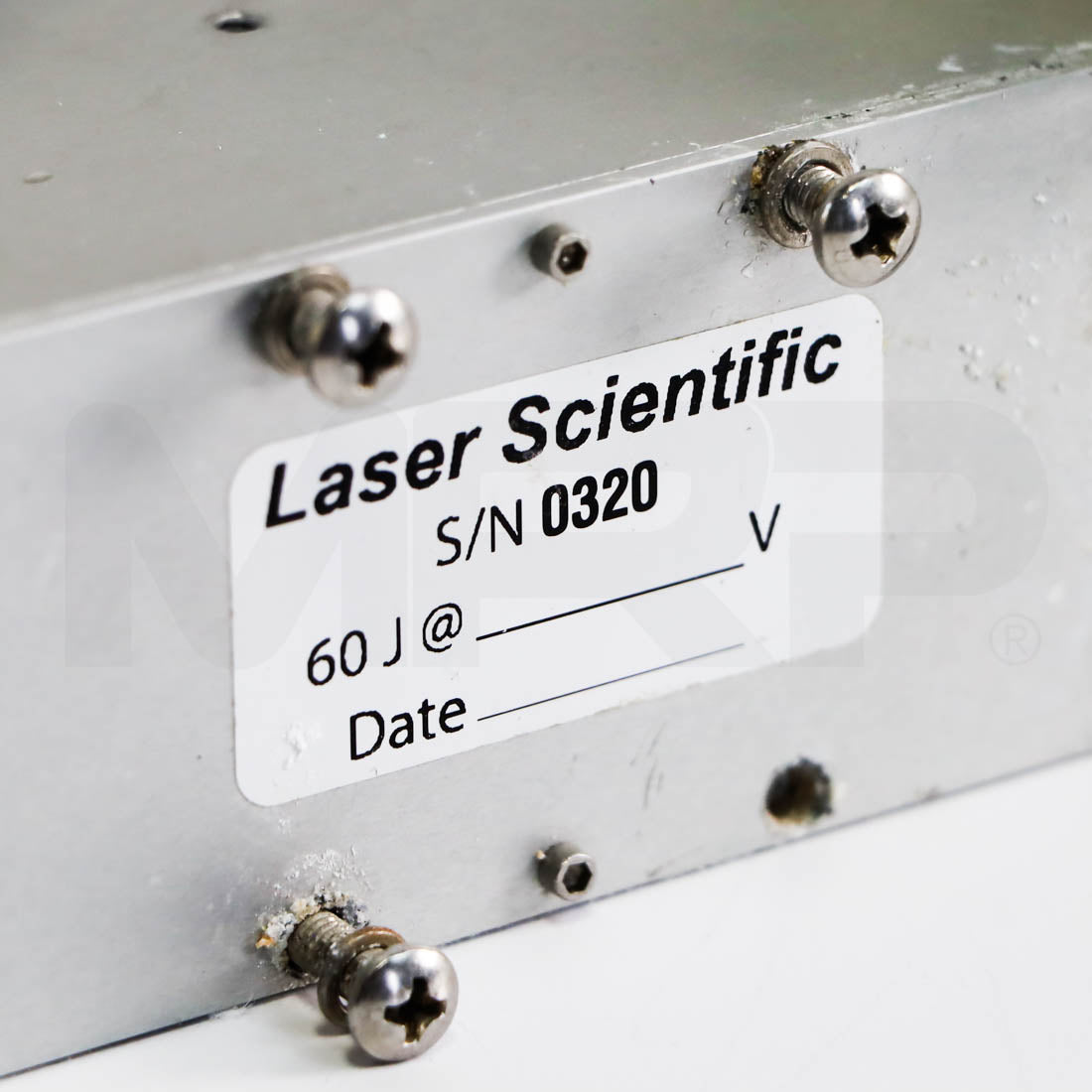 Laser Scientific cavity label, S/N 0320, 60 J, on Candela GentleYAG laser head