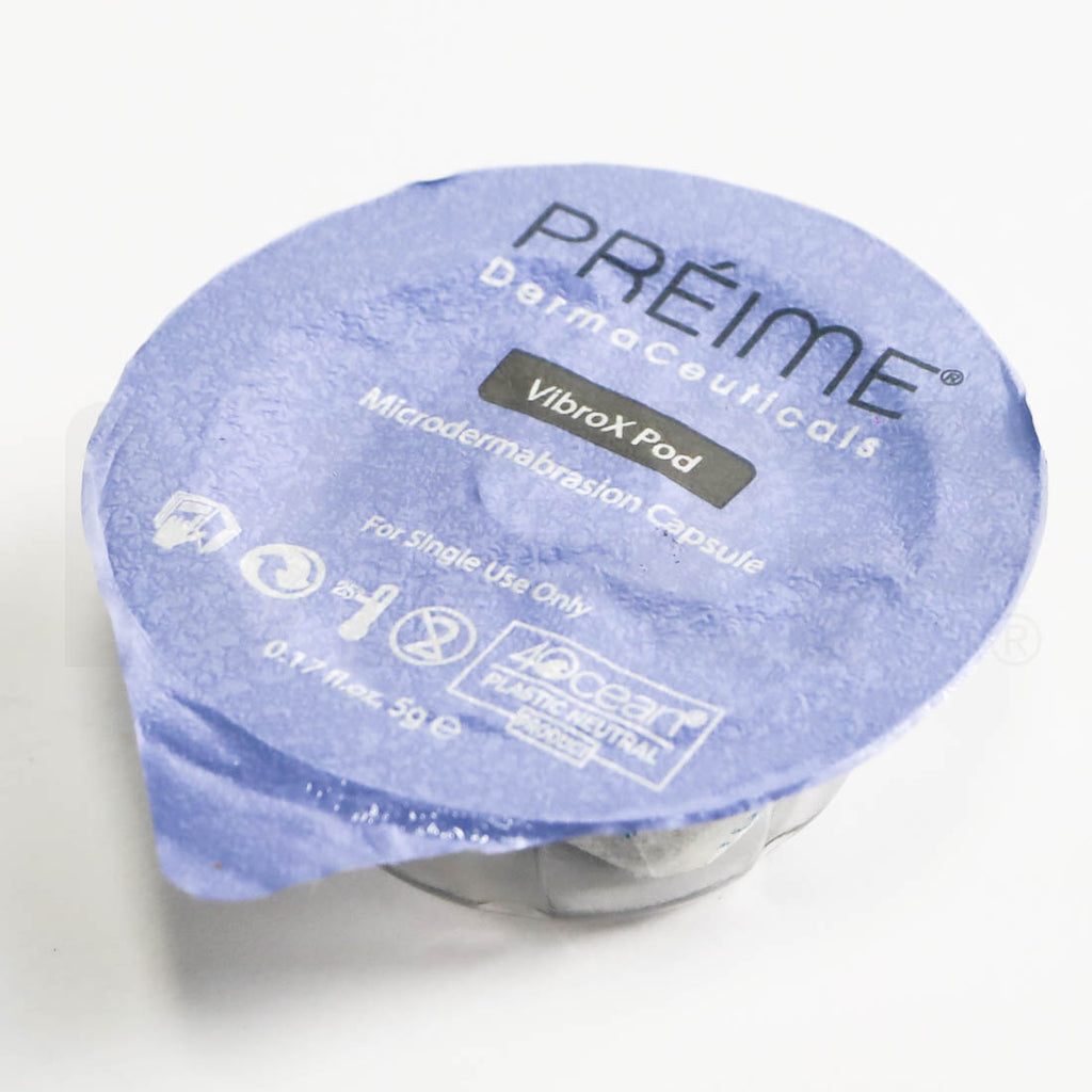 Préime DermaFacial VibroX Pod sealed foil lid, 0.17 fl oz / 5 g, single use