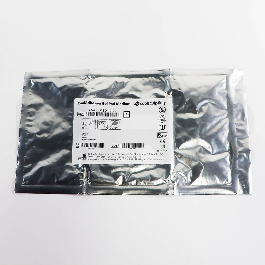 Zeltiq CoolSculpting CoolAdhesive Gel Pad Medium in sealed foil pouch, front label