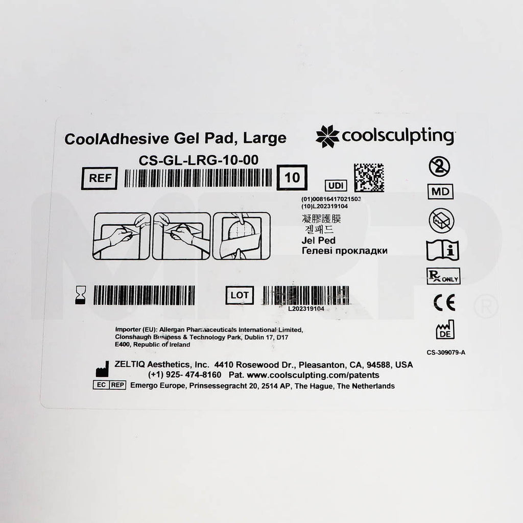 Zeltiq CoolSculpting CoolAdhesive Gel Pad Large box label, REF CS-GL-LRG-10-00, quantity 10