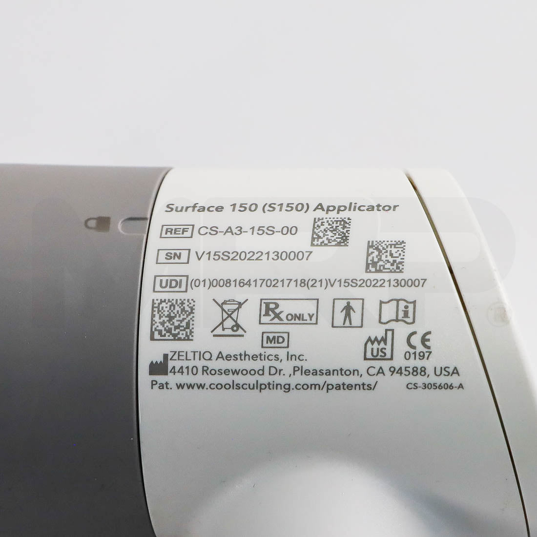 CoolSculpting Elite S150 applicator label, REF CS-A3-15S-00, serial number V15S2022130007