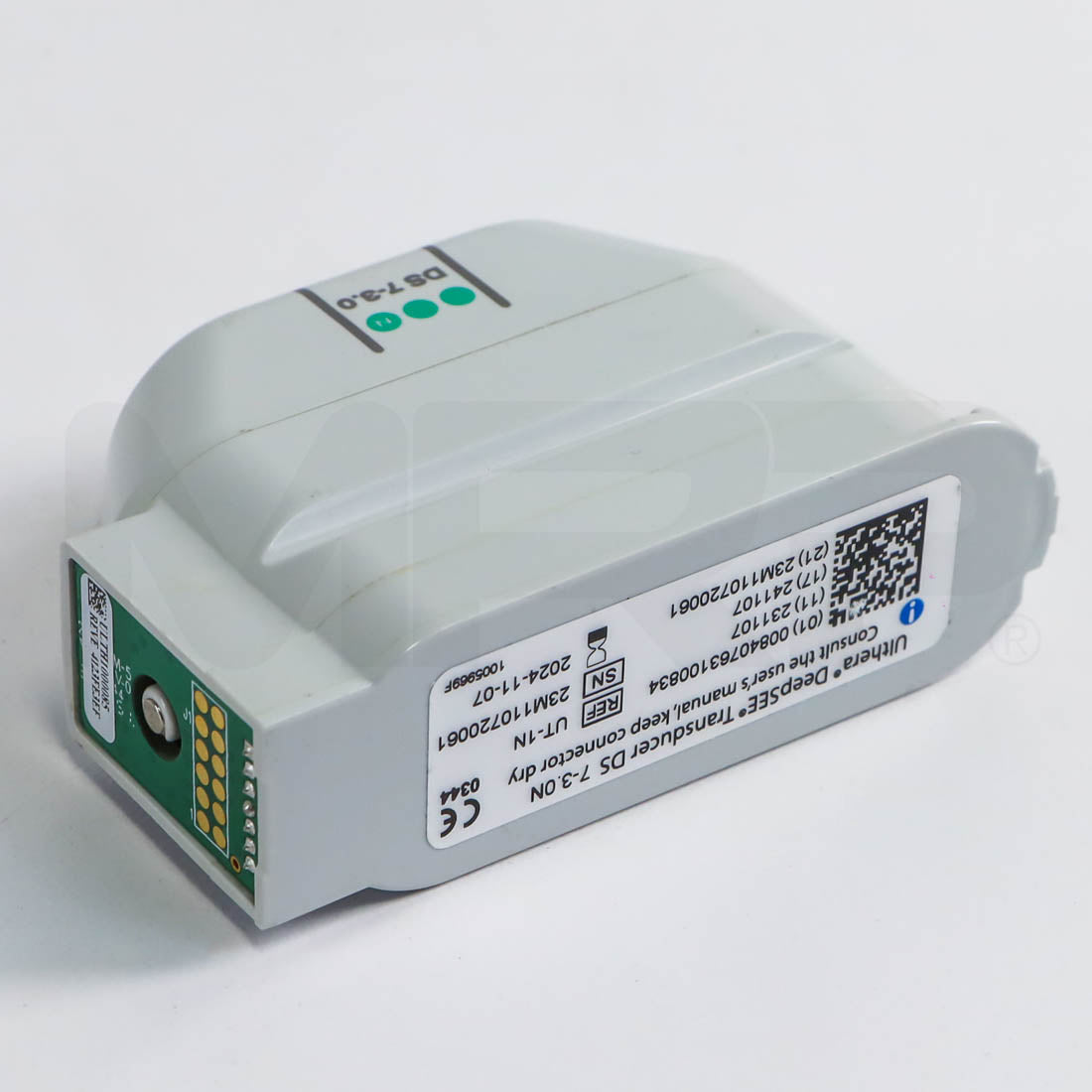 Ulthera DeepSEE DS 7-3.0N Narrow Green Transducer - side view with label and connector