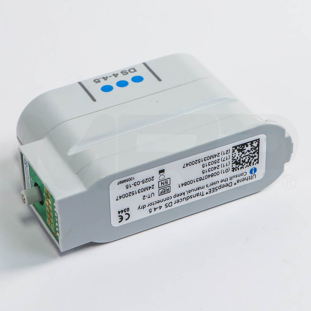 Ulthera DeepSEE DS 4-4.5 Blue Transducer - side view with label and connector
