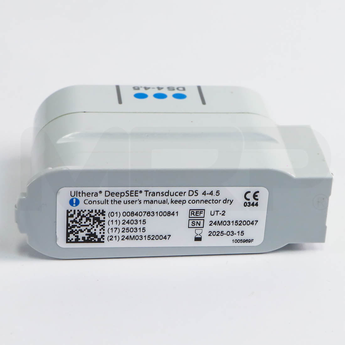Ulthera DeepSEE DS 4-4.5 Transducer label showing REF UT-2 and serial number
