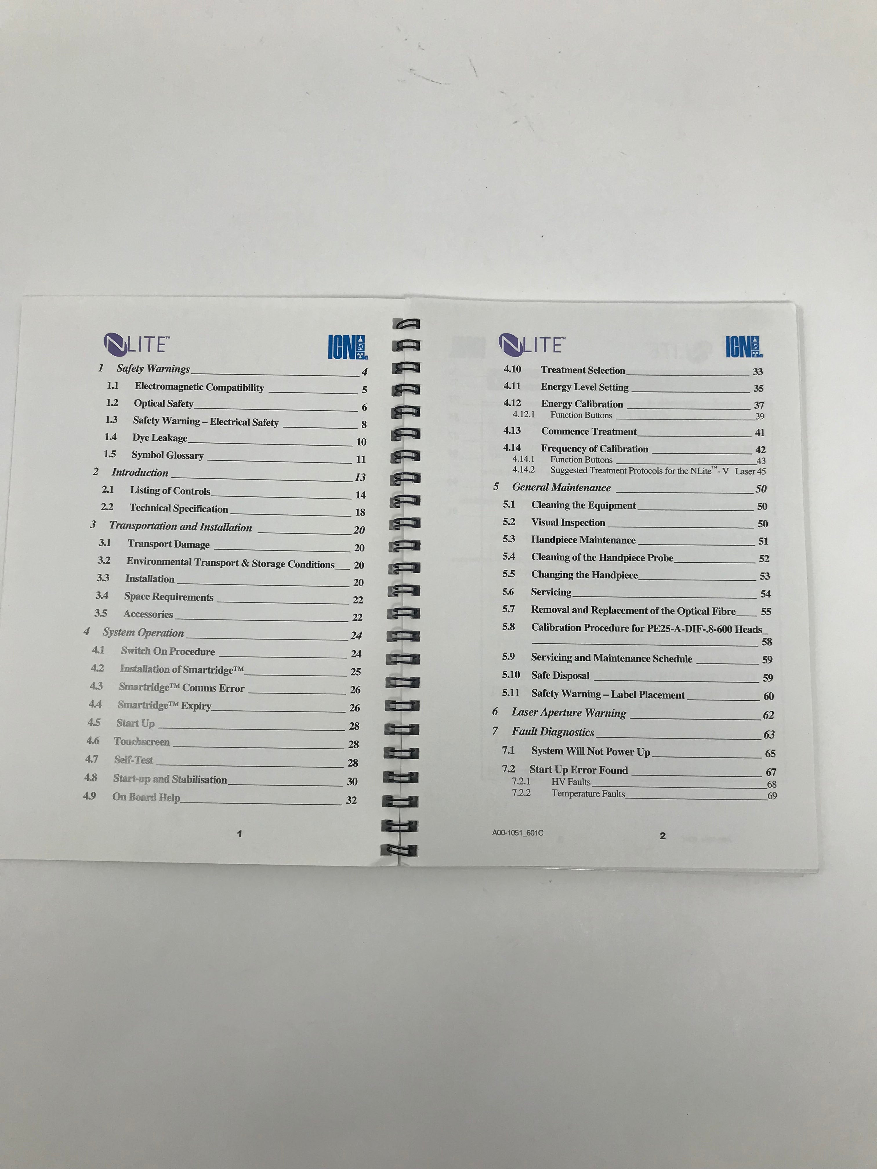 ICN NLite V PDL Vascular Dye Laser Smartridge User Operator Manual A00-1051_601C