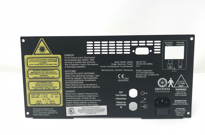 Iridex Diolite 532 Laser Rear PEM Power Entry Input Output Back Warnings Panel