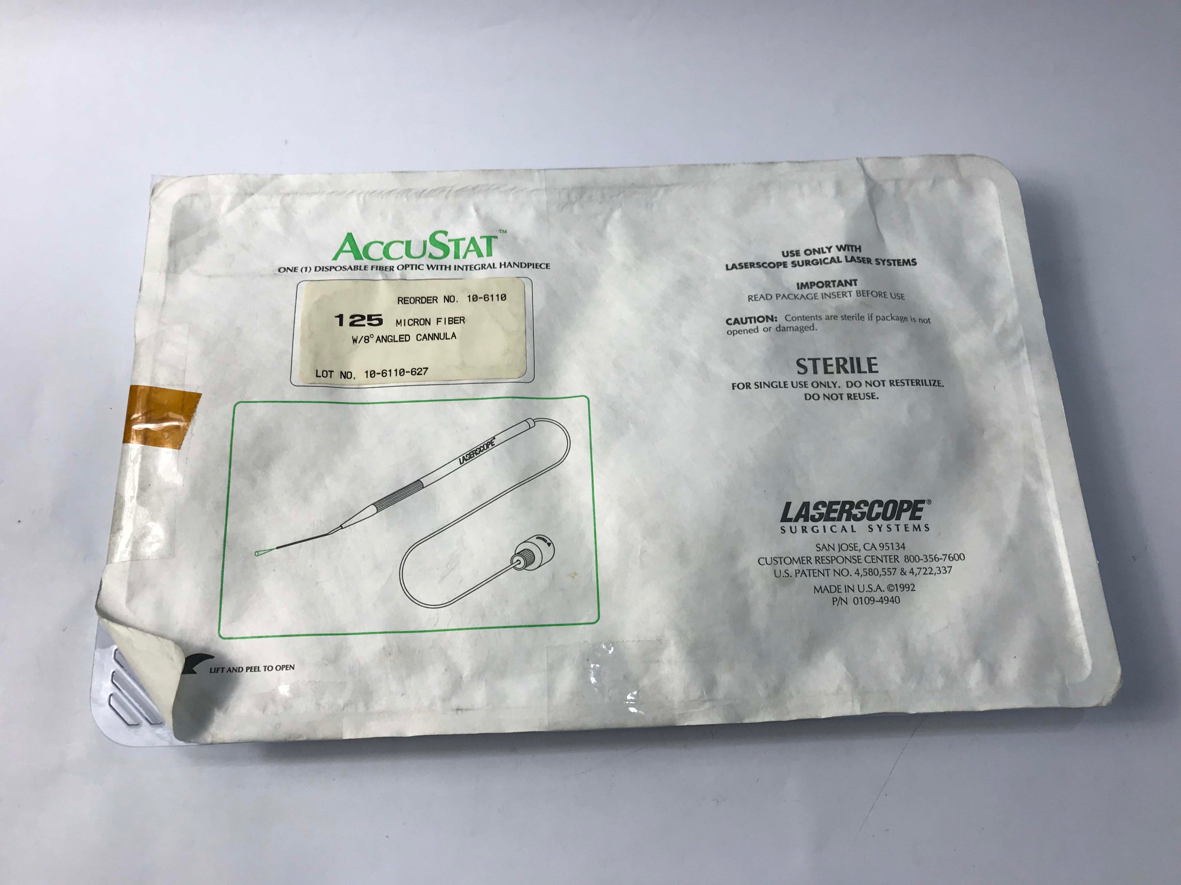 LaserScope AccuStat Disposable 125 Micron Fiber Optic Handpiece 8º Cannula AS IS