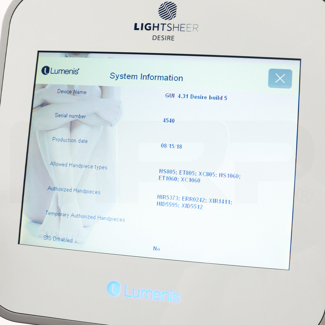 2018 Lumenis LightSheer Desire Diode System Screen
