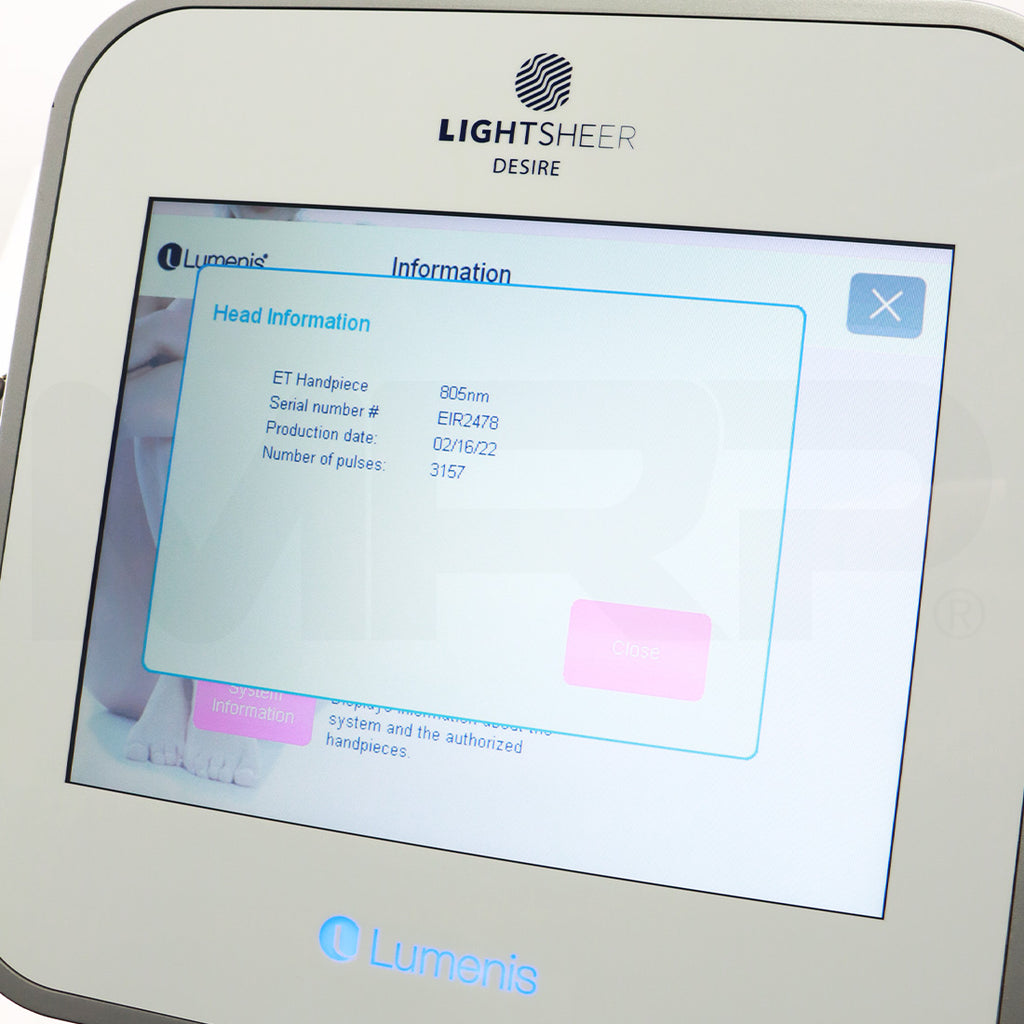 2018 Lumenis LightSheer Desire Diode System ET 805nm Handpiece Screen