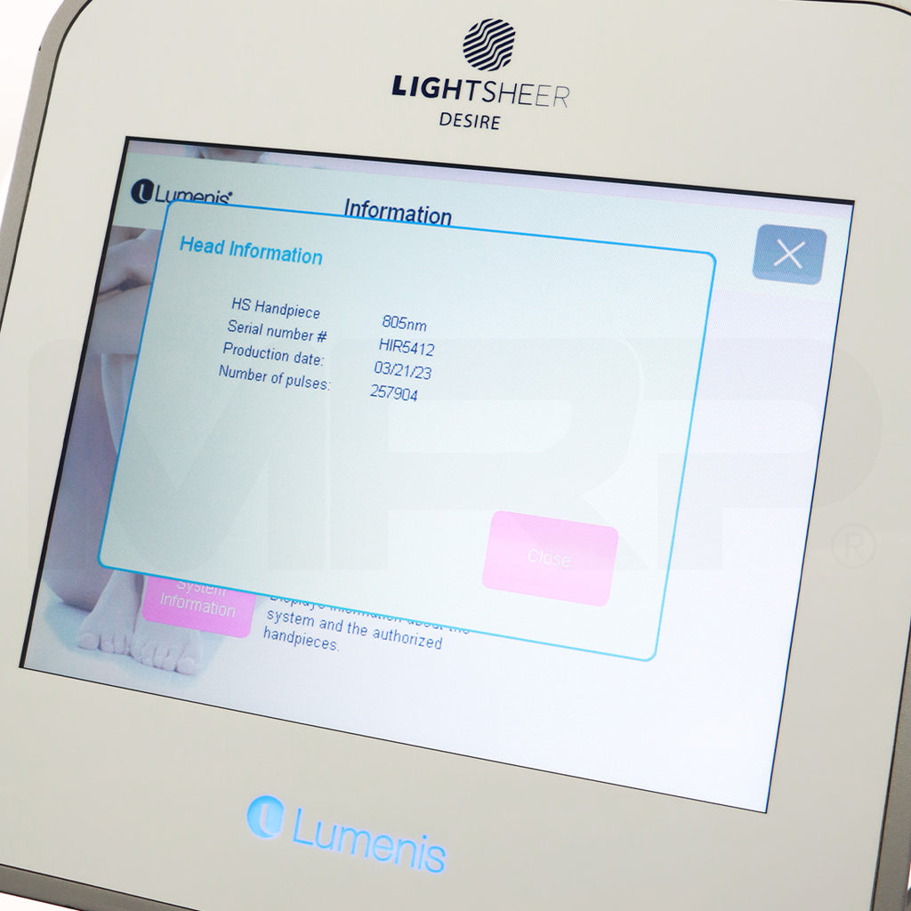 2018 Lumenis LightSheer Desire Diode System HS 805nm Handpiece Screen