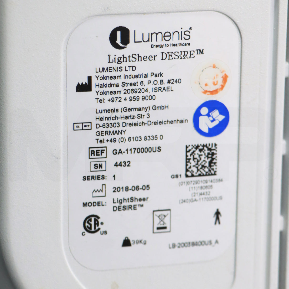 2018 Lumenis LightSheer Desire Diode System Serial