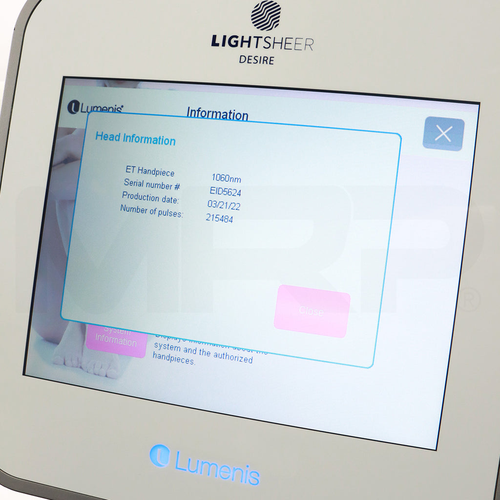 2018 Lumenis LightSheer Desire Diode System ET 1060nm Handpiece Screen