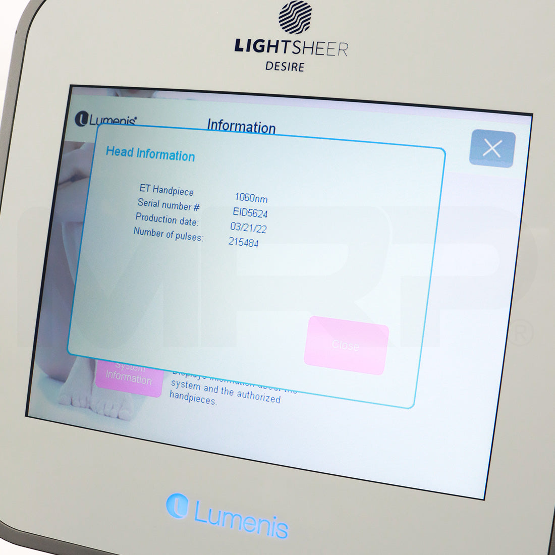 2018 Lumenis LightSheer Desire Diode System ET 1060nm Handpiece Screen