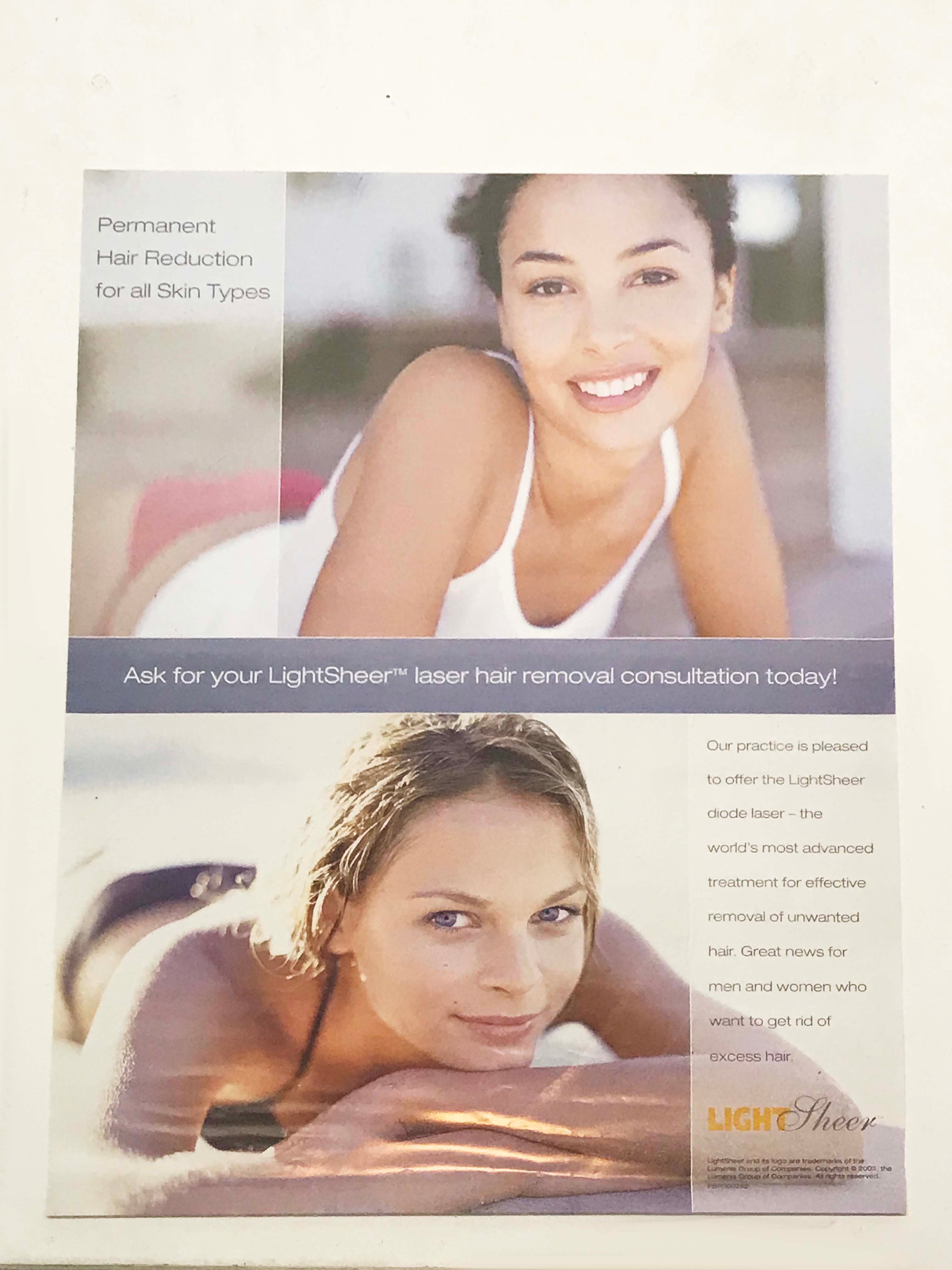 Lumenis Light Sheer Laser Hair Removal All Skin Types Poster Advertisement 18x24