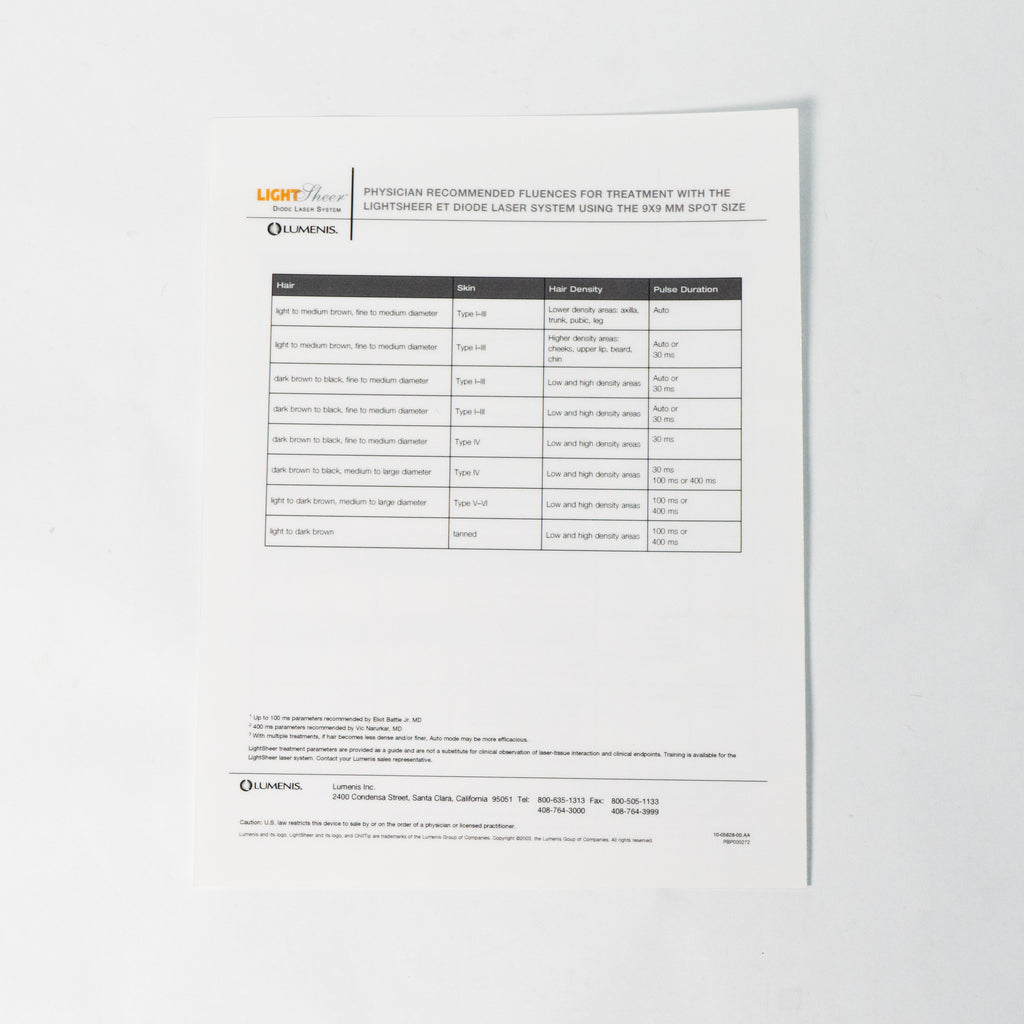Lumenis LightSheer Treatment Guidelines Pamphlet - Detailed system information