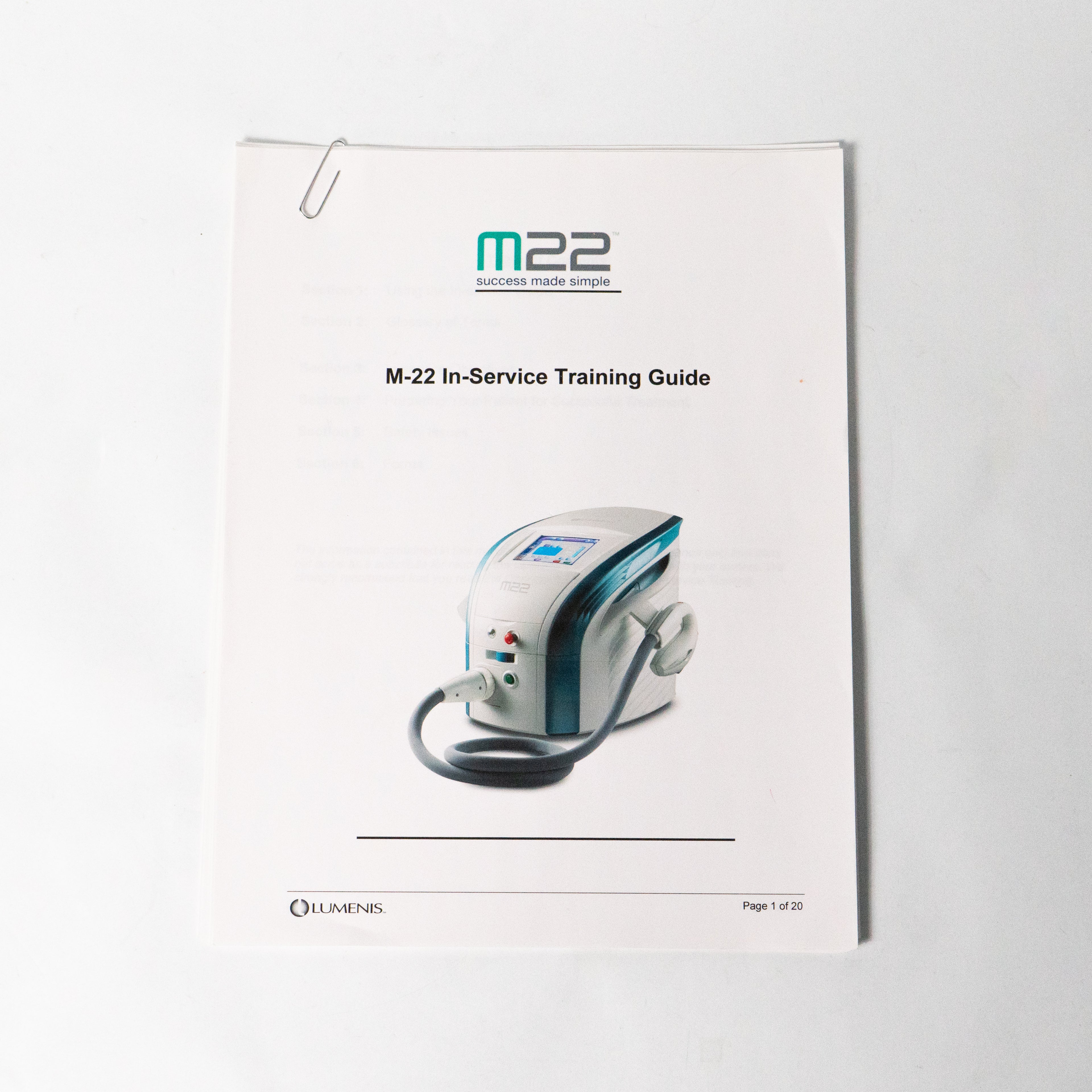 Lumenis M22 Detailed In-Service Training Guide 20 Page