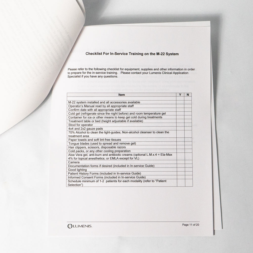 Lumenis M22 Detailed In-Service Training Guide 20 Page