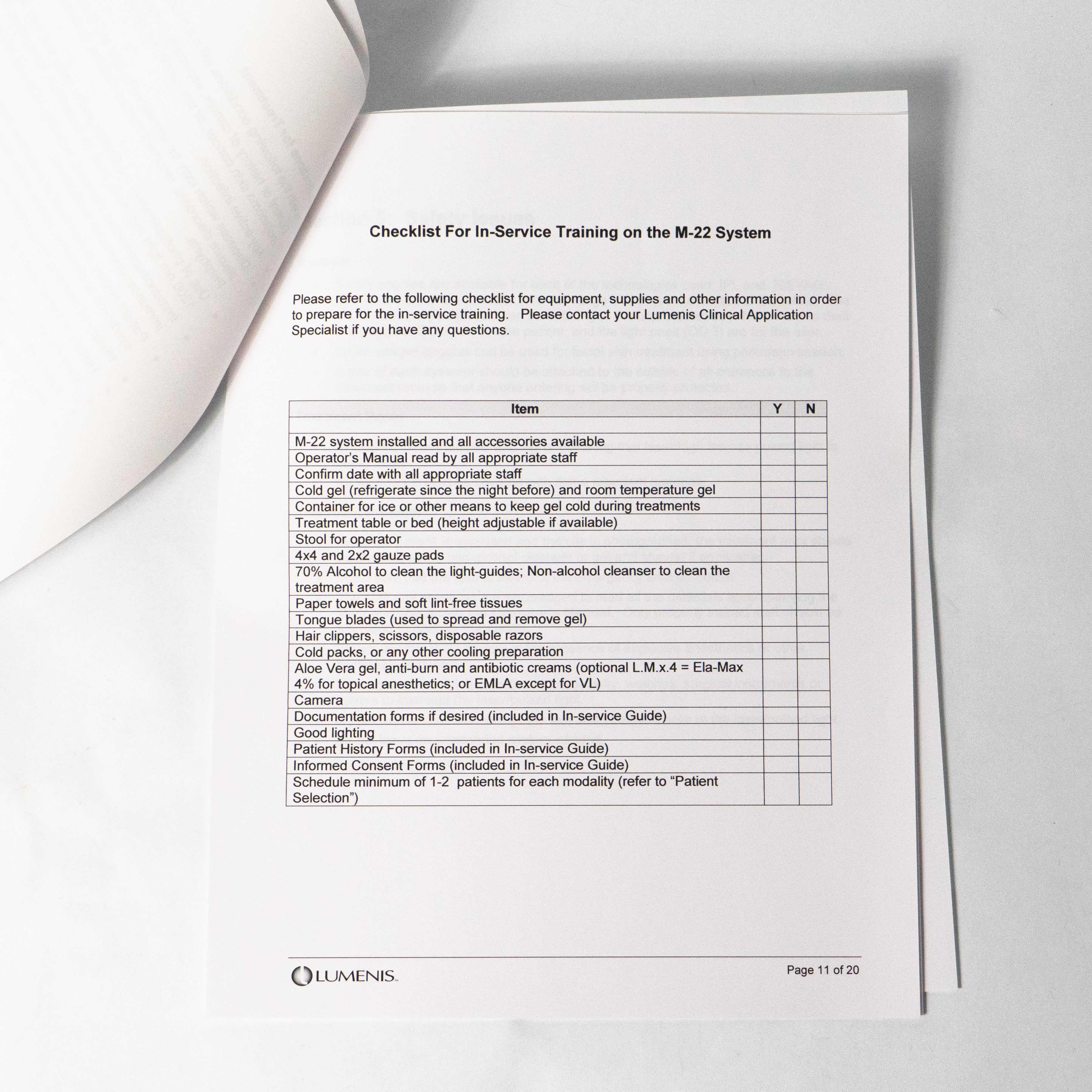 Lumenis M22 Detailed In-Service Training Guide 20 Page