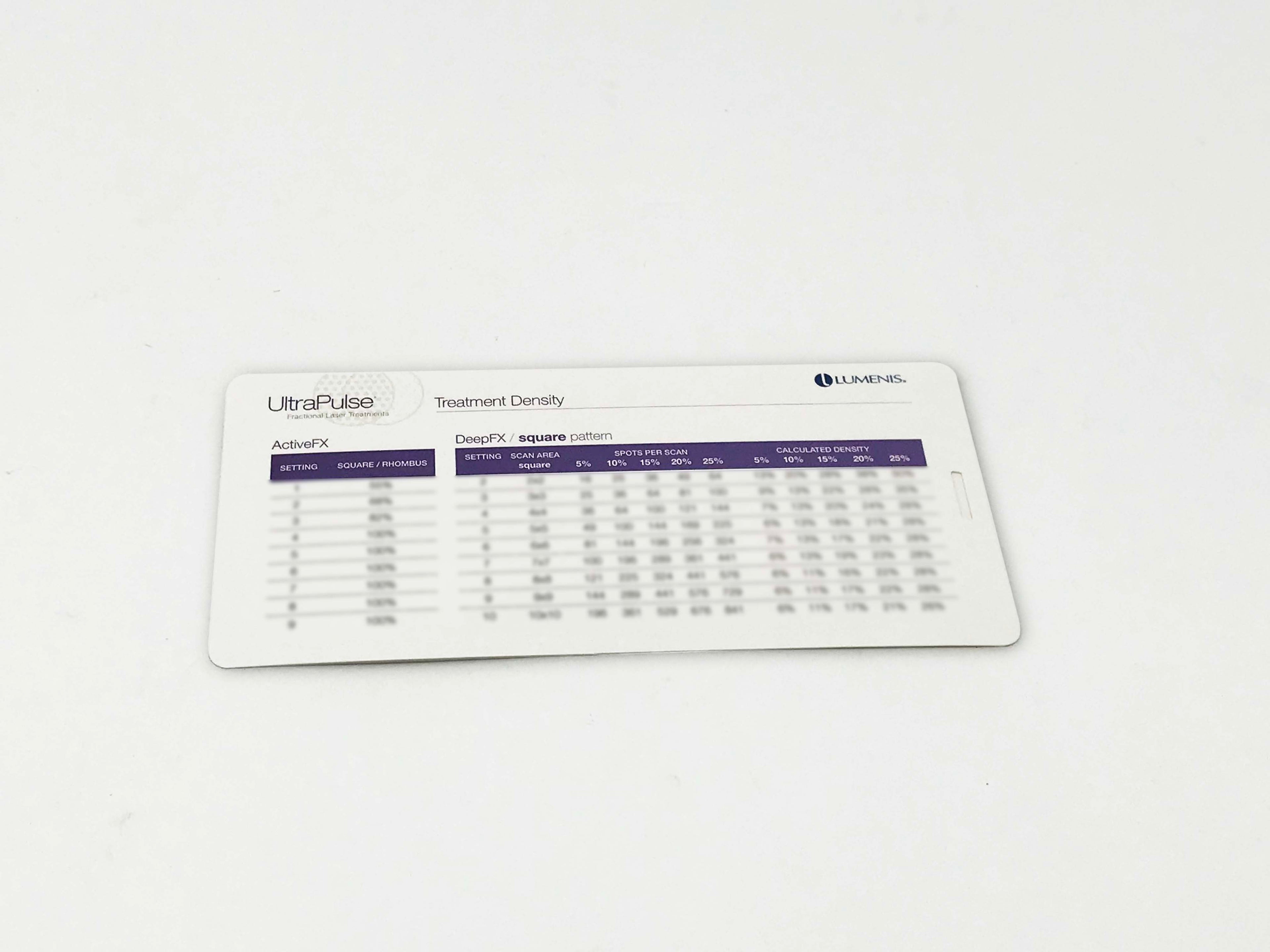 Lumenis Ultra Pulse Laser ActiveFX DeepFX Treatment Density Reference Card
