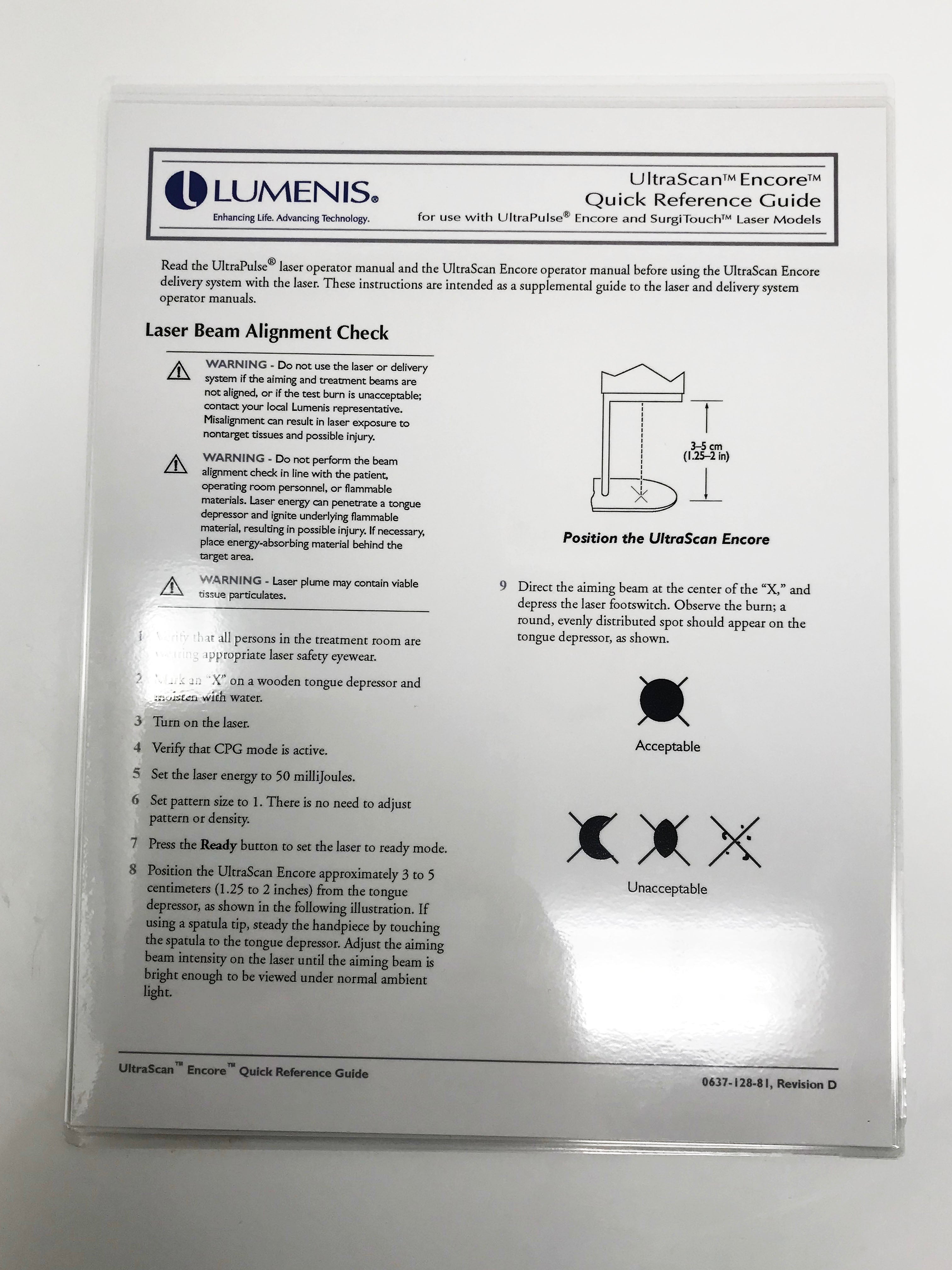 Lumenis Ultra Pulse SurgiTouch Ultra Scan Encore Handpiece Quick Reference Guide