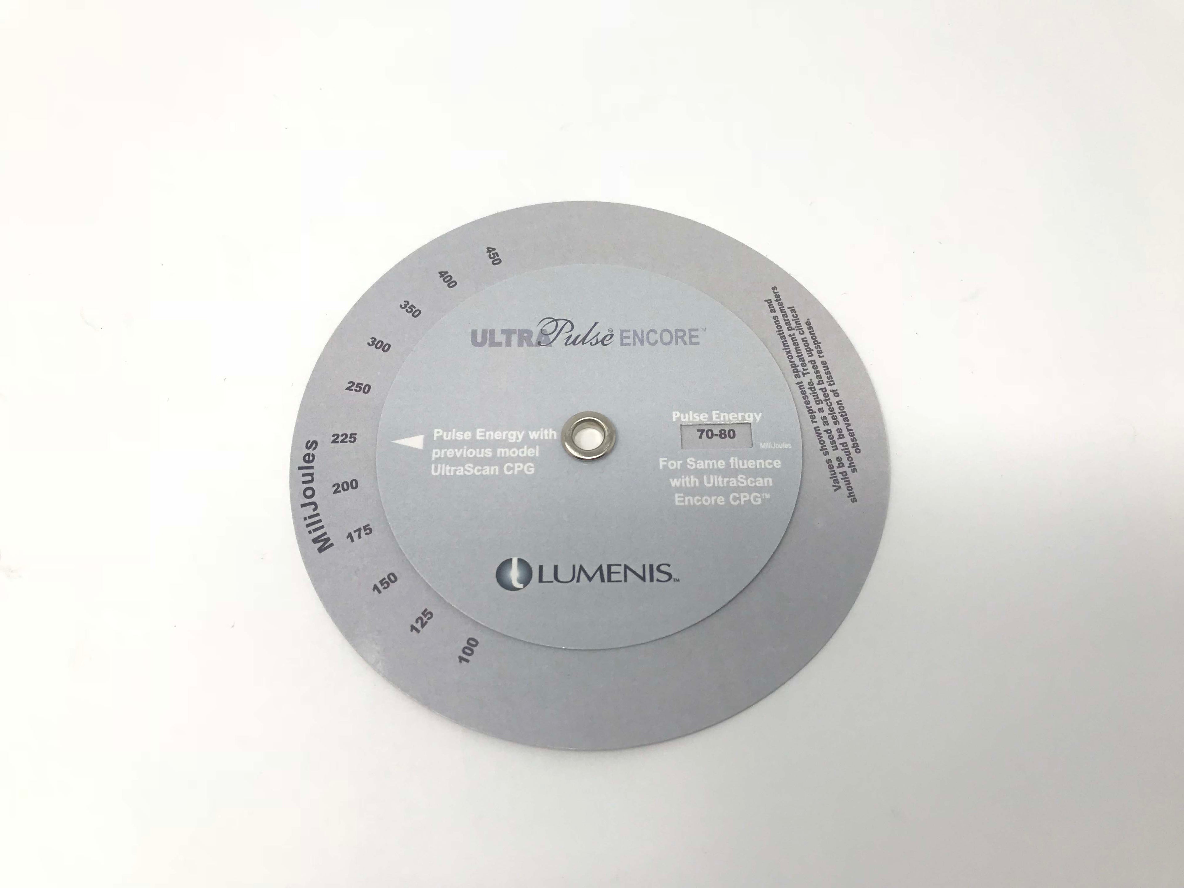 Lumenis Ultra Pulse UltraScan Encore CPG Handpiece Fluence Parameters Wheel