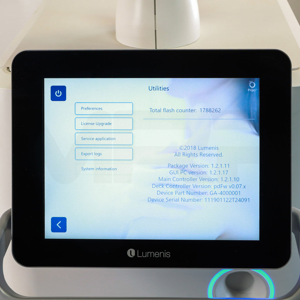 2019 Lumenis NautraLase PiQo4 System Screen