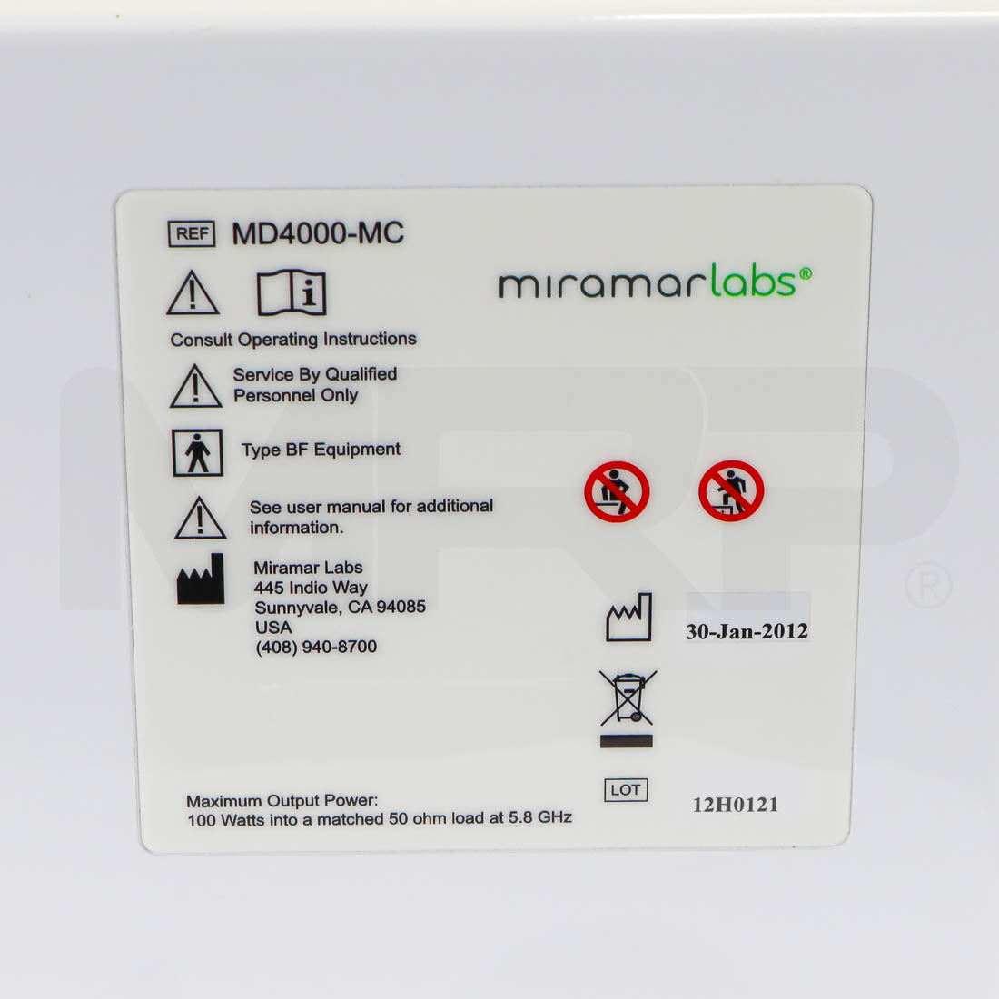 2012 Miramarlabs MiraDry Sweat Odor Reduction Treatment Device MD4000-MC