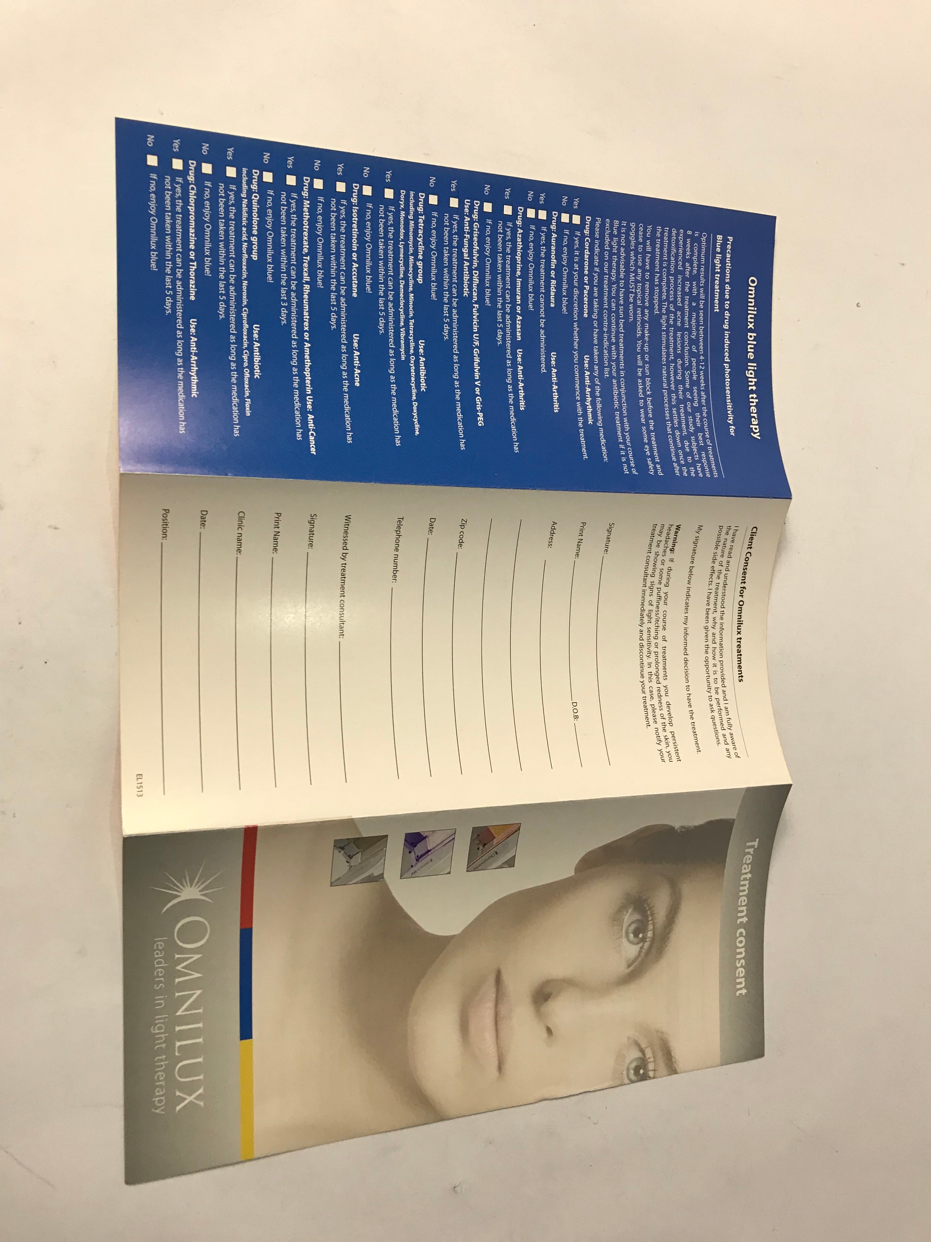 Omnilux Revive/Plus/Blue Light Therapy Patient Treatment Consent Form Pack of 23