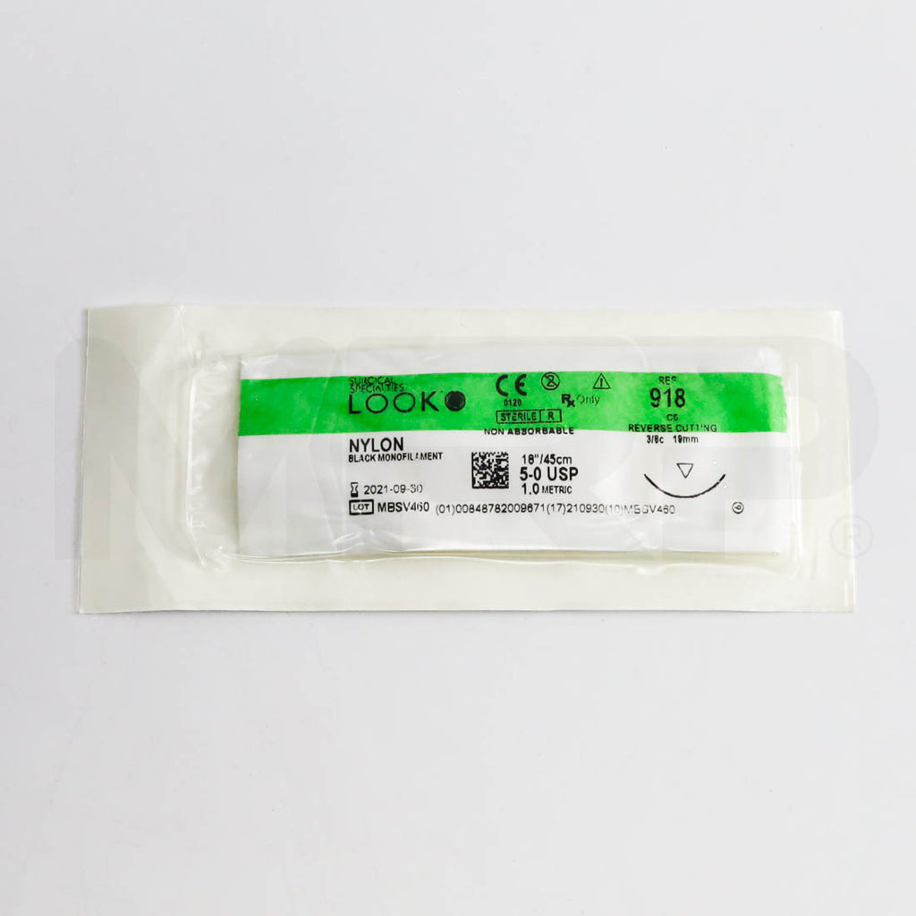 Surgical Specialty Look Nylon Black Monofilament 5-0 18"/45cm Suture
