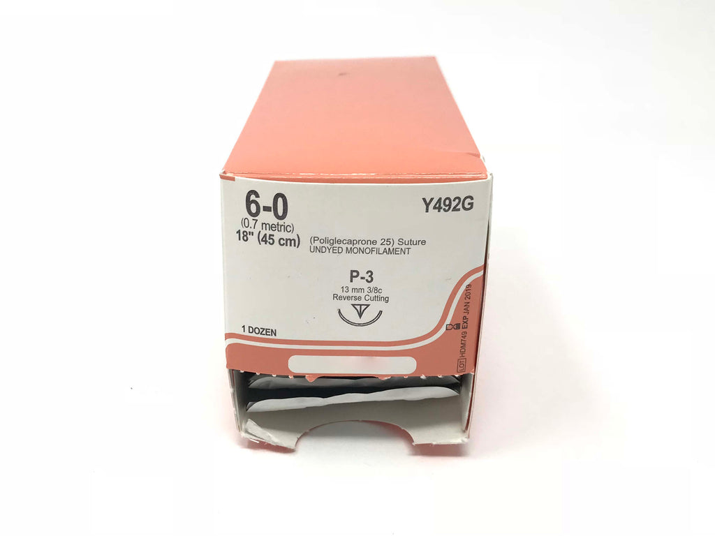 Poliglecaprone 25 Undyed Monofilament Sutures 6-0 0.7 Metric 45cm P-3 19 Pack